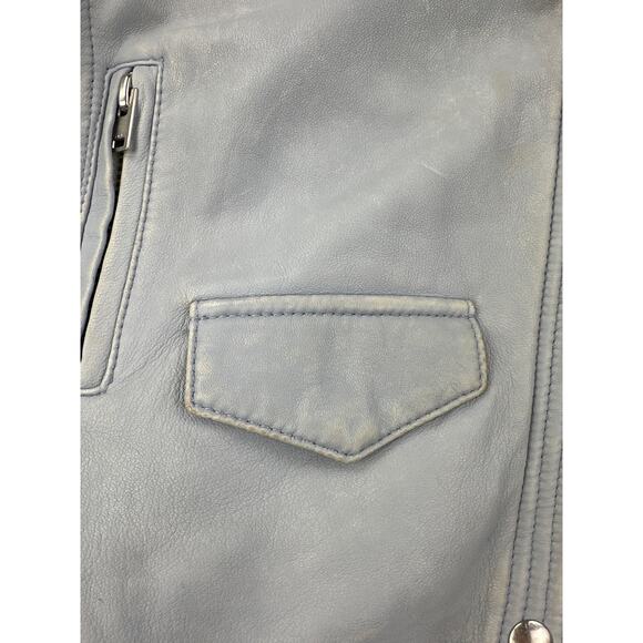 IRO - Ashville Leather Bomber Moto Jacket in Baby Blue - Picture 5 of 11